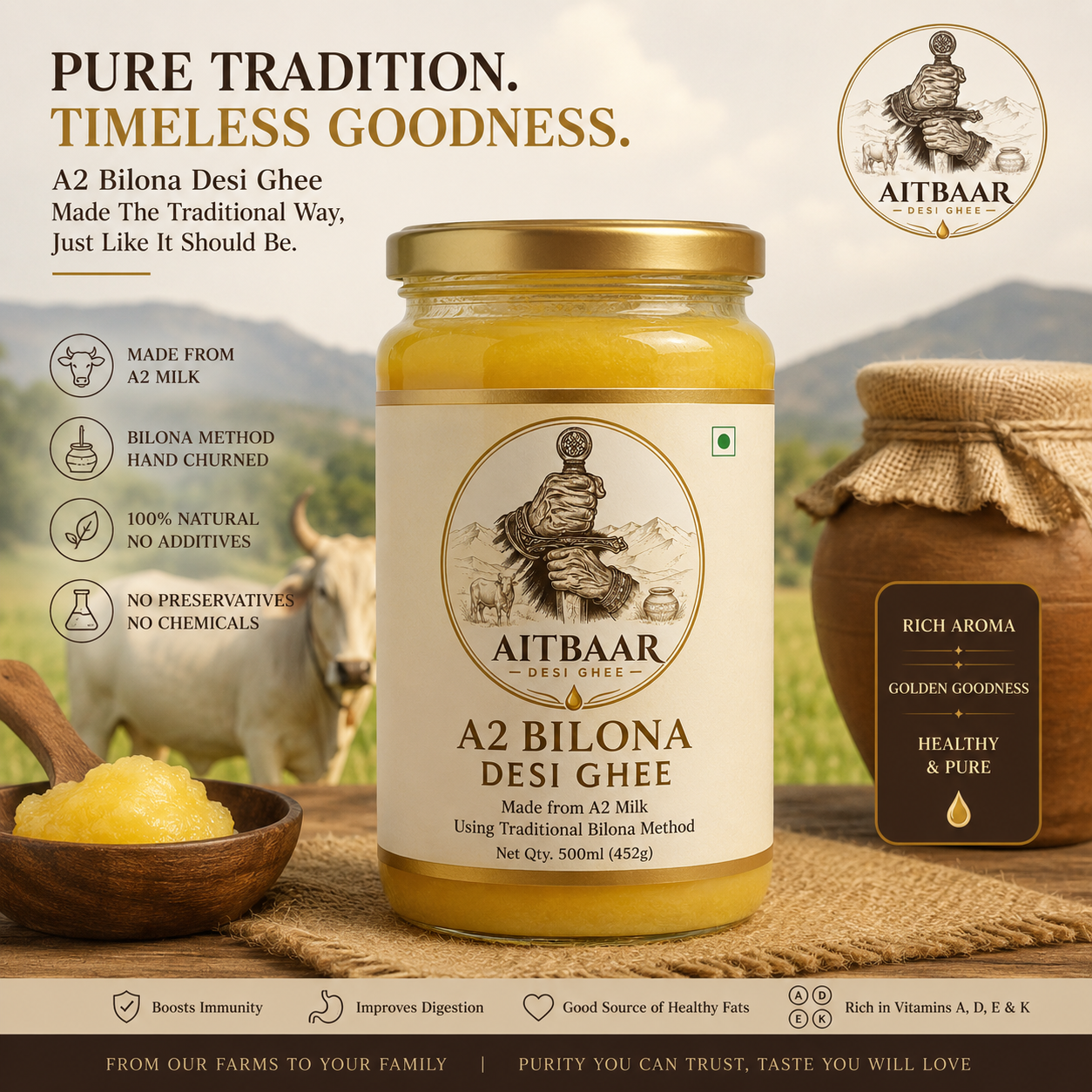 A2 Bilona Desi Ghee – Traditional Hand-Churned A2 Milk Ghee