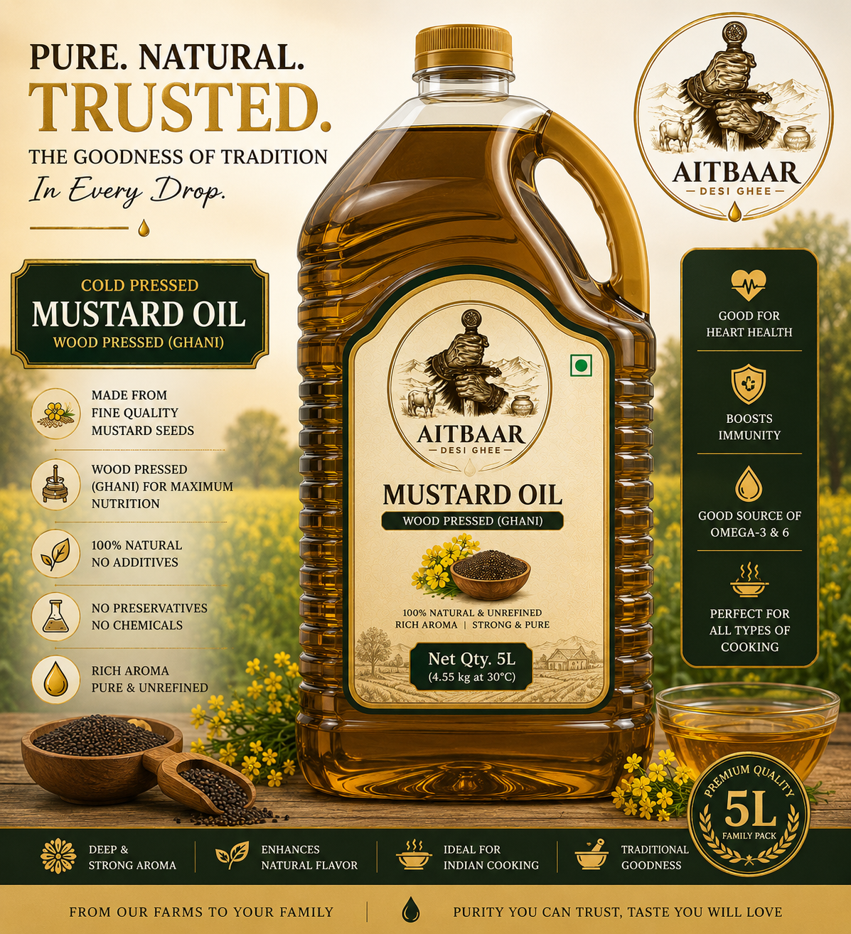 Wood Pressed Mustard Oil (Ghani) – Cold Pressed & Unrefined
