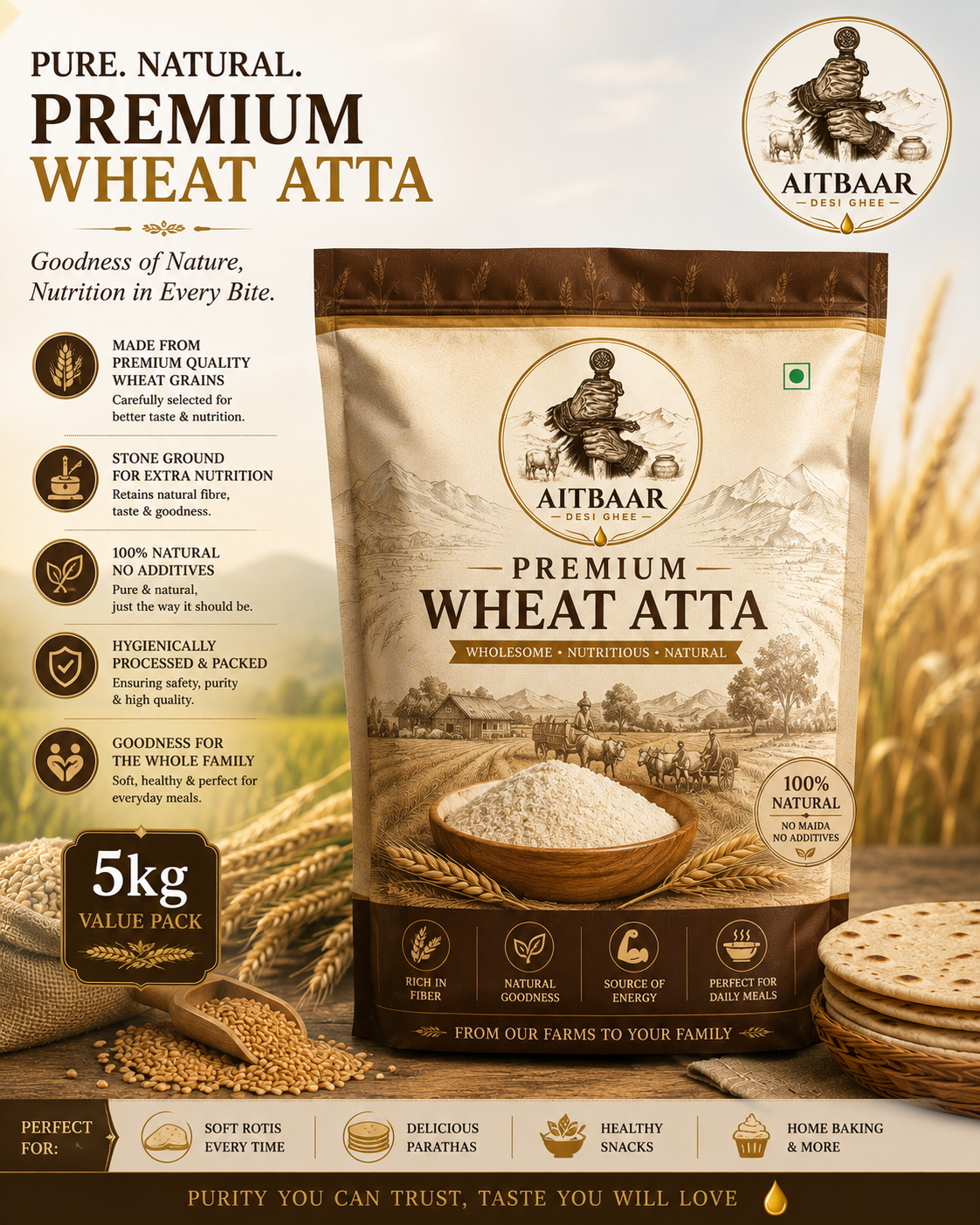 Premium High Protein Atta – Nutritious Whole Wheat Flour