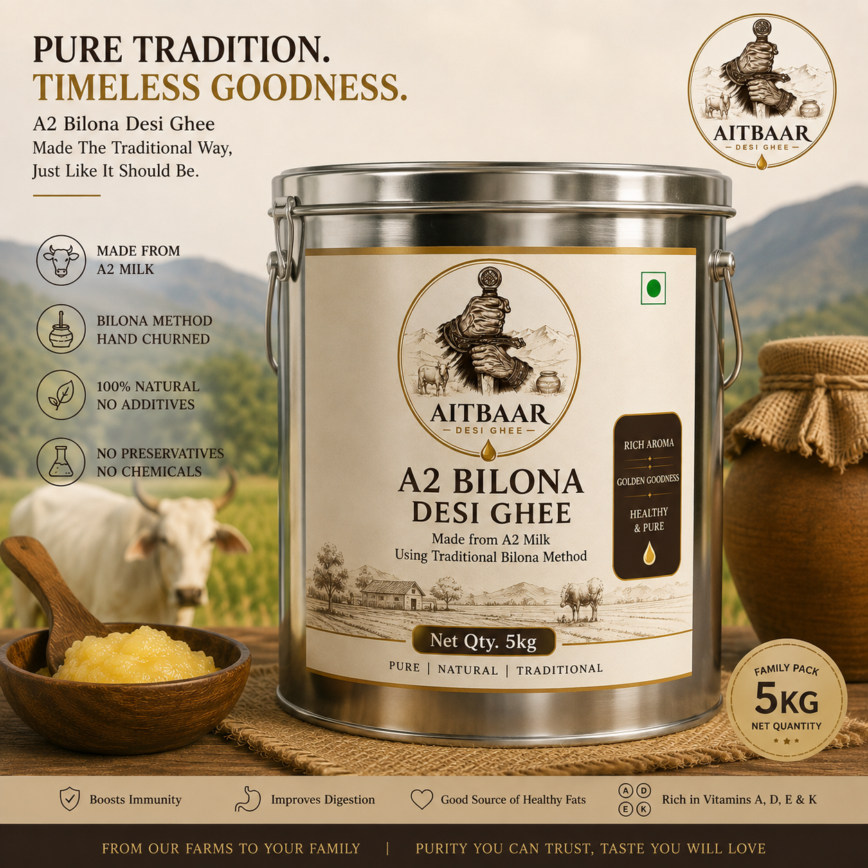 A2 Bilona Desi Ghee – Traditional Hand-Churned A2 Milk Ghee